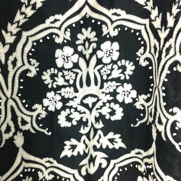 Ann Taylor LOFT Floral Beaded Pleated Pom Pom Hem A-line Skirt Black Size 10 - Picture 4 of 9